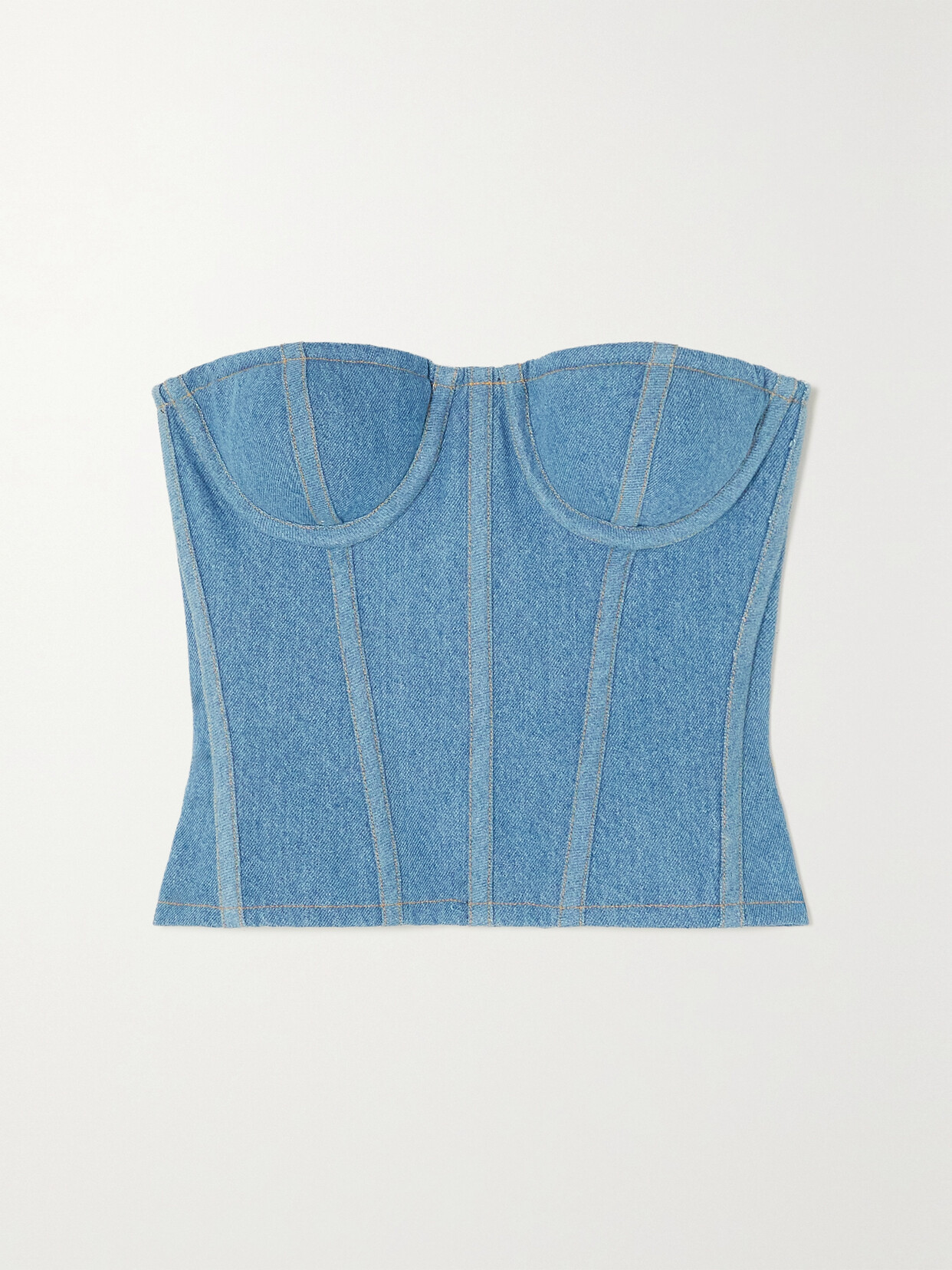 Sergio Hudson - Strapless Paneled Denim Bustier Top - Blue