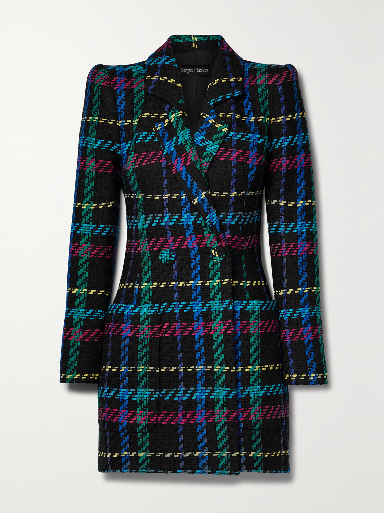 Sergio Hudson Multicolor Check Tailored Blazer Dress In Black Plaid