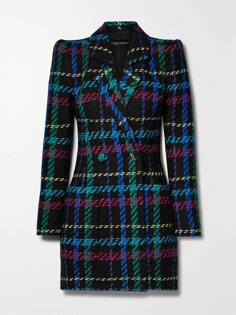 Sergio Hudson Double-breasted Cotton-blend Tweed Mini Dress