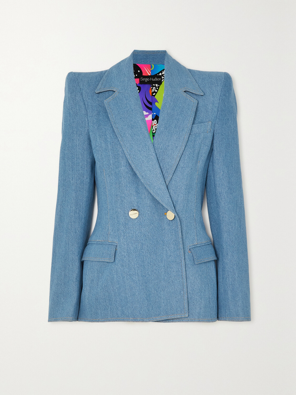 Sergio Hudson - Double-breasted Denim Blazer - Blue