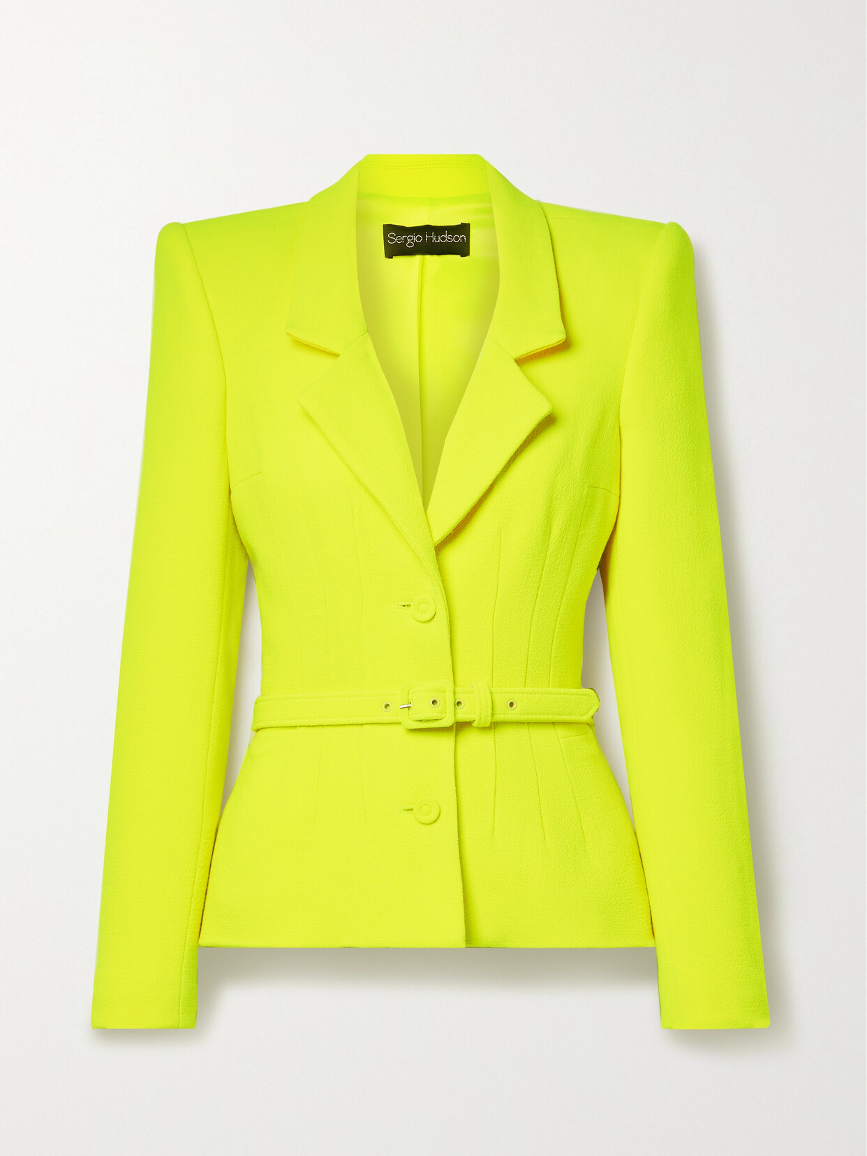 Sergio Hudson - Belted Neon Wool-crepe Blazer - Yellow