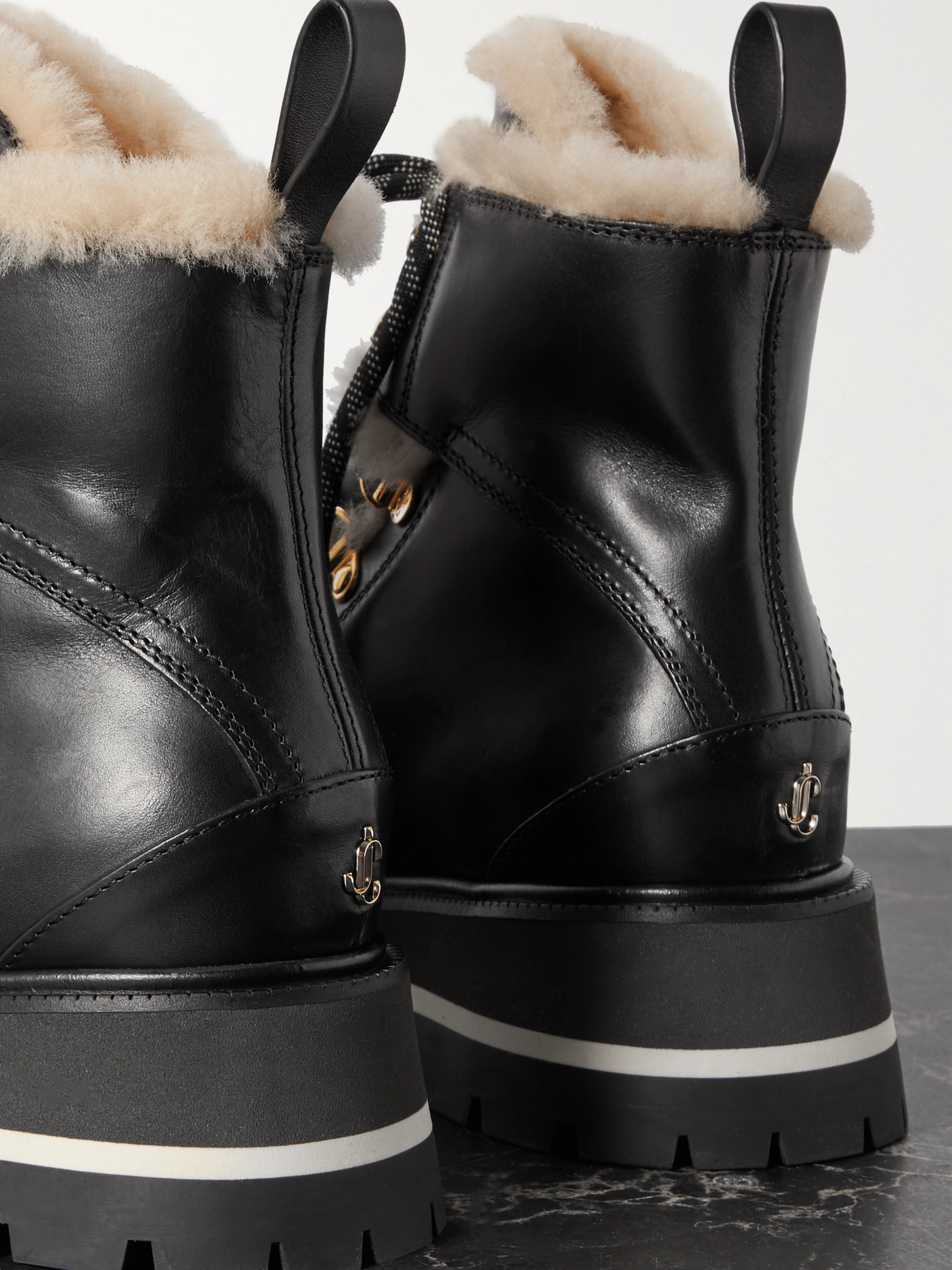 JIMMY CHOO Chike shearling-trimmed leather combat boots thumbnail