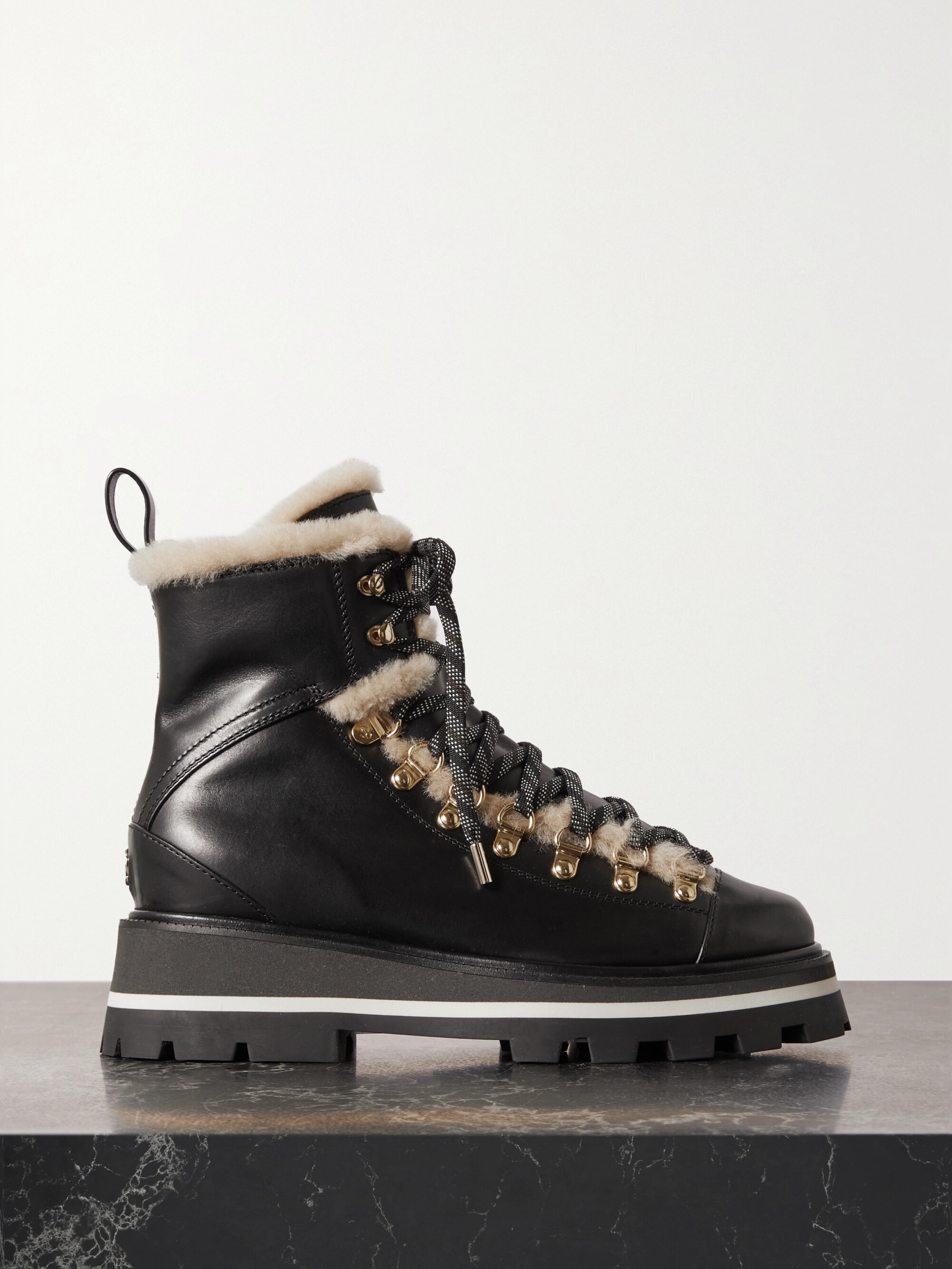 JIMMY CHOO Chike shearling-trimmed leather combat boots