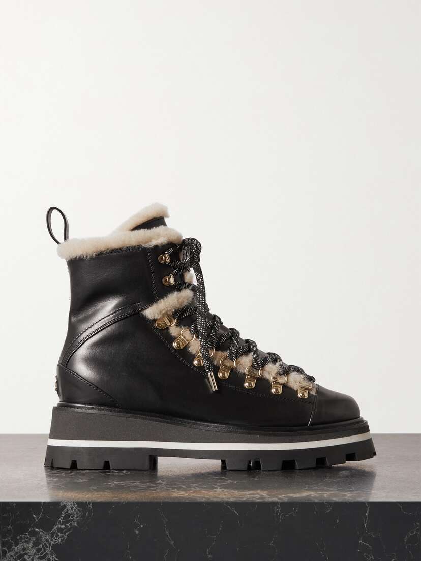 Jimmy Choo Chike Shearling-trimmed Leather Combat Boots