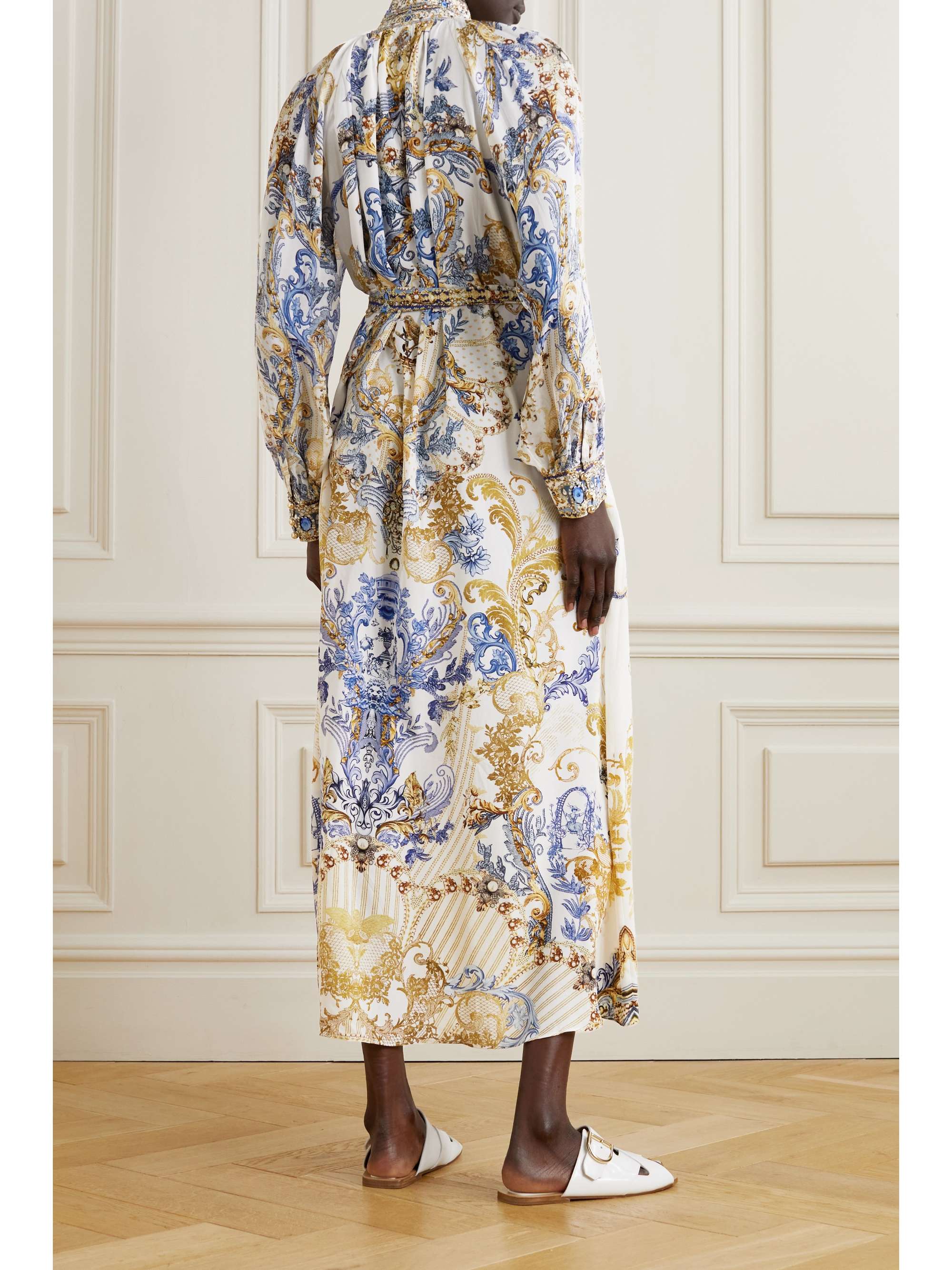 CAMILLA Crystalembellished printed maxi shirt dress