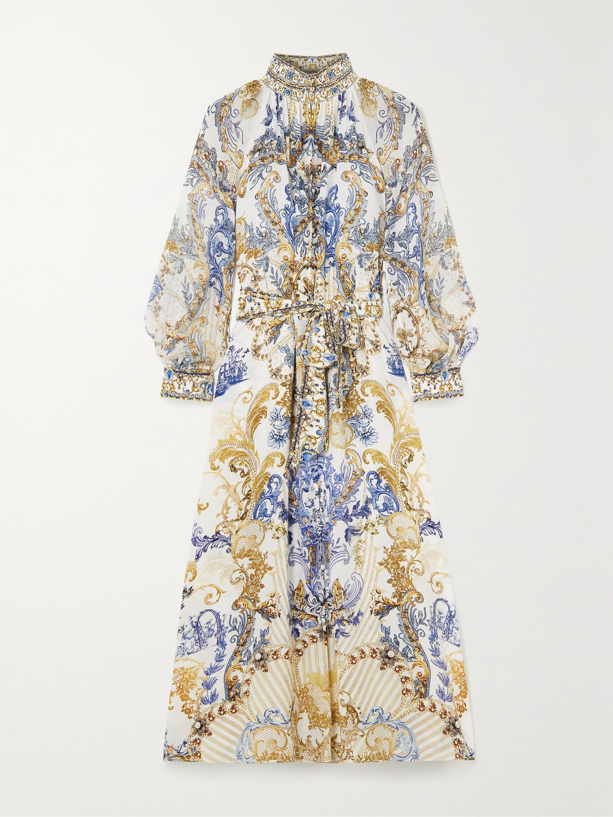 Camilla - Crystal-embellished Printed Silk-georgette Maxi Shirt Dress - Blue