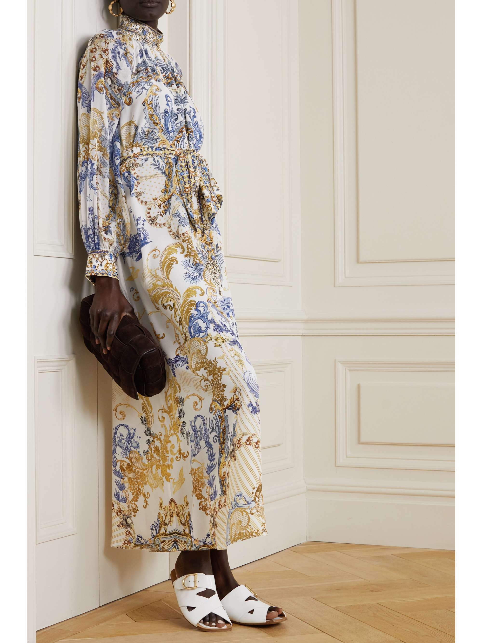 CAMILLA Crystalembellished printed maxi shirt dress