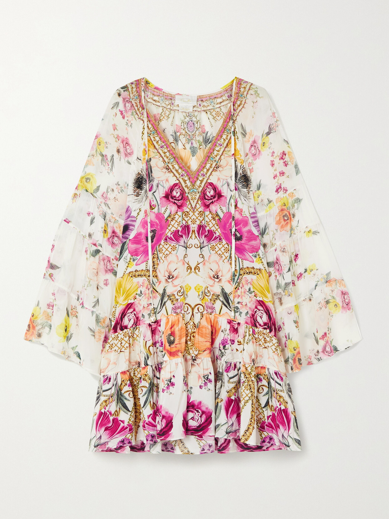 Camilla - Crystal-embellished Printed Silk Crepe De Chine Mini Dress - Pink