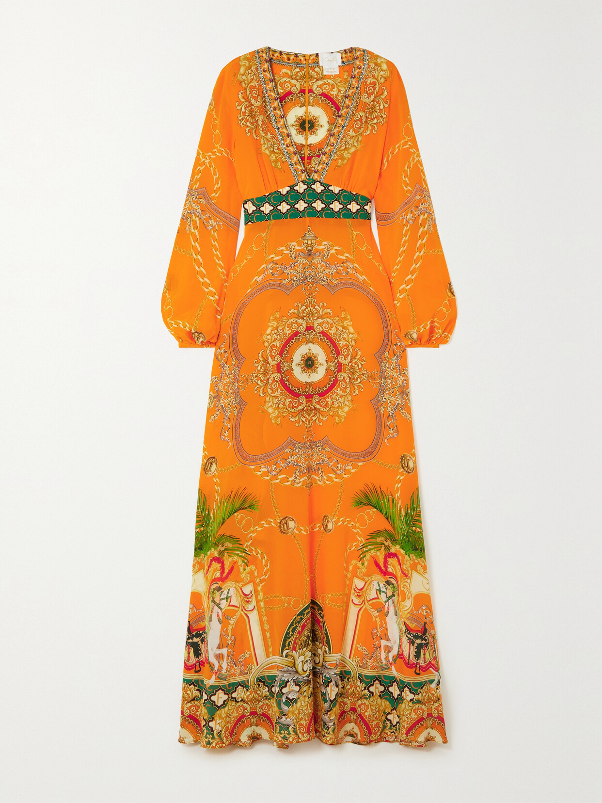 Camilla - Crystal-embellished Printed Silk Crepe De Chine Maxi Dress - Orange