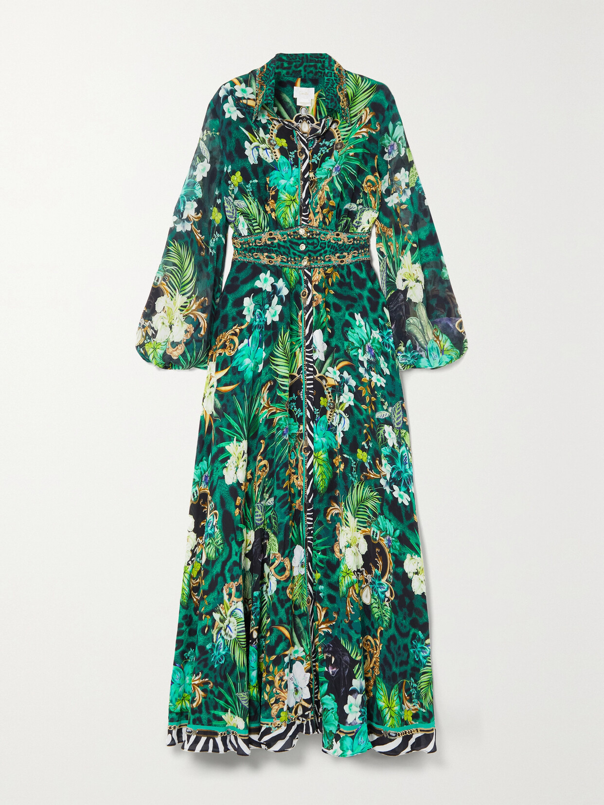 Camilla - Crystal-embellished Printed Silk Crepe De Chine Maxi Shirt Dress - Green