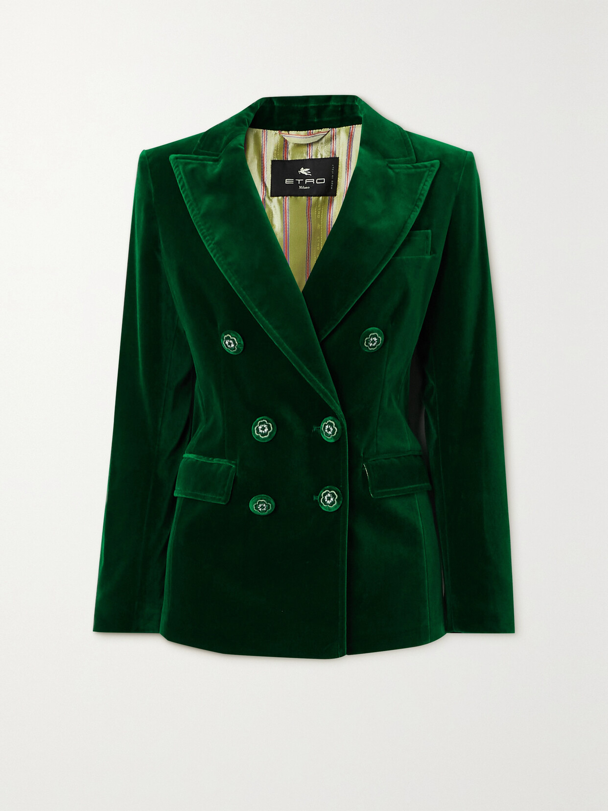 Etro Double-breasted Velvet Jacket In Green