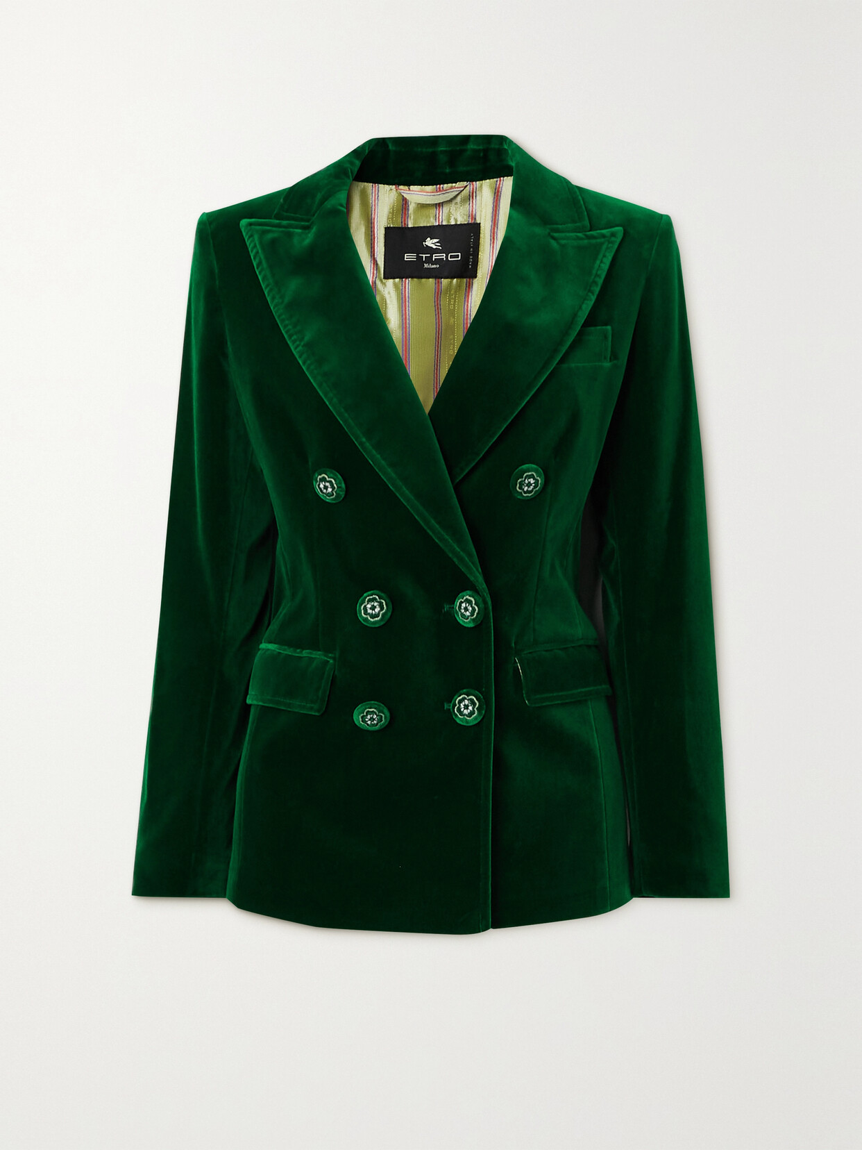 Etro - Double-breasted Cotton-blend Velvet Blazer - Green