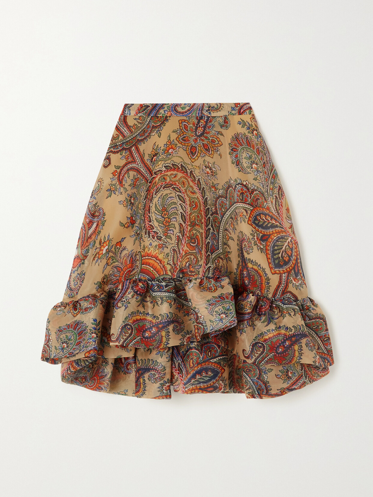 Etro Asymmetric Paisley-print Ruffled Organza Mini Skirt - Neutrals