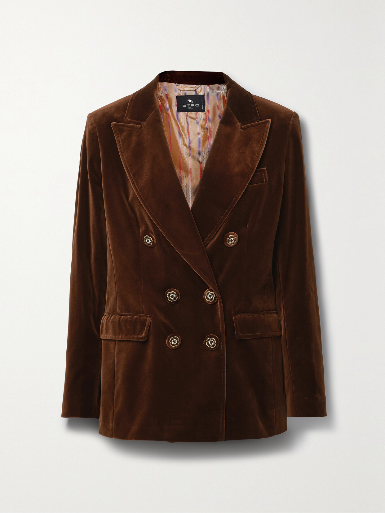 Etro - Double-breasted Cotton-blend Velvet Blazer - Brown