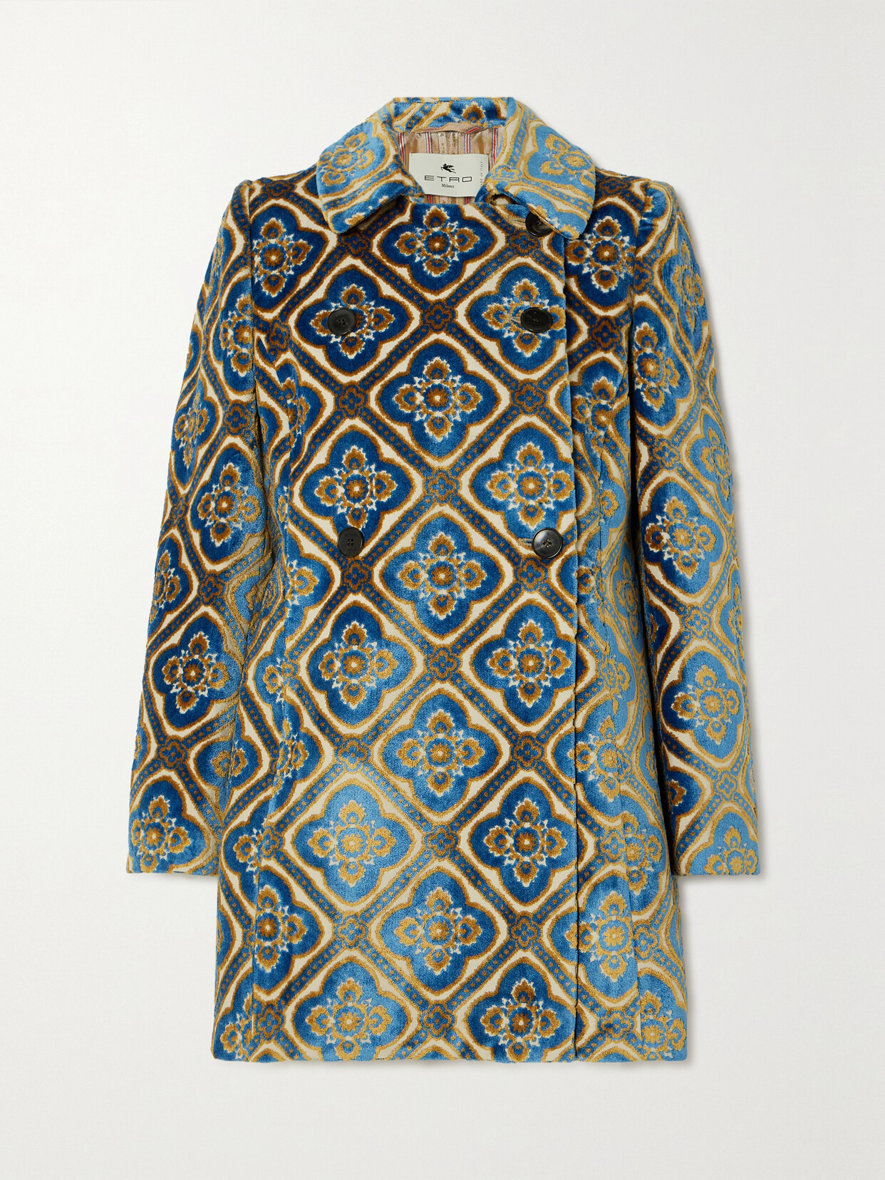 Etro - Double-breasted Velvet-jacquard Coat - Blue