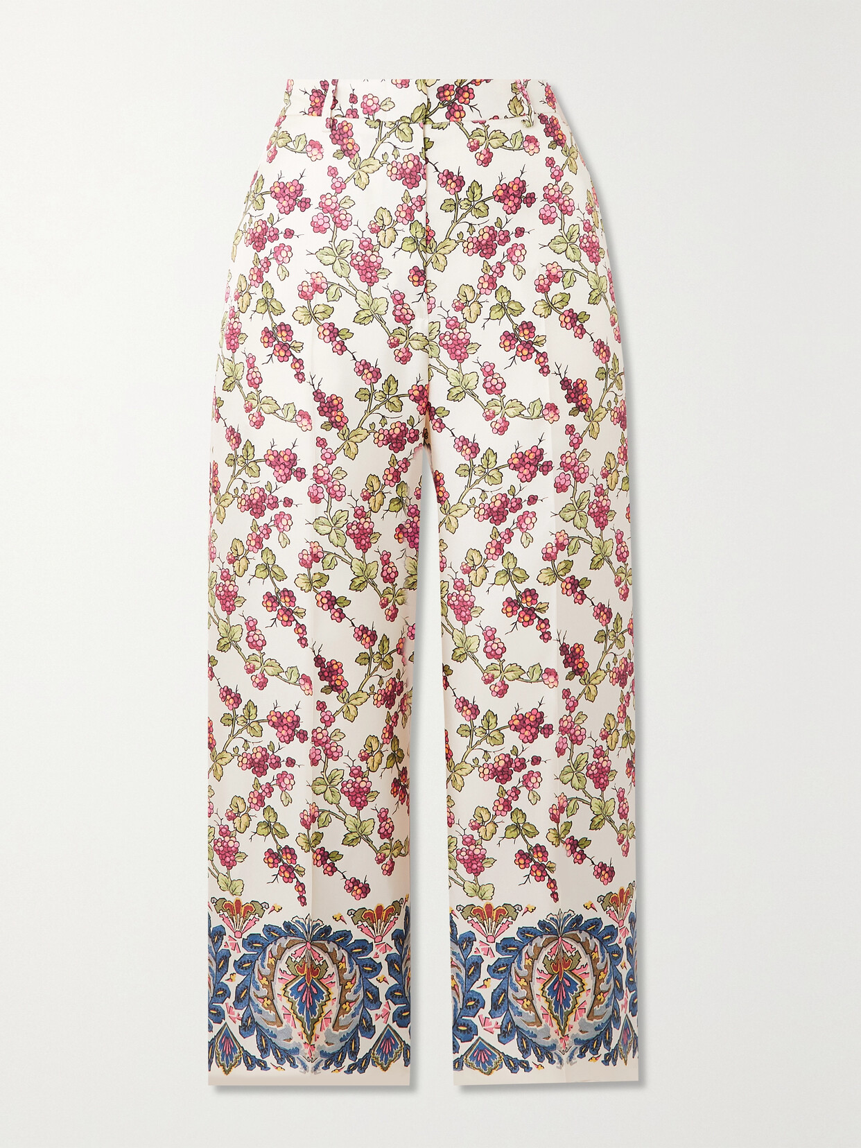 Etro - Cropped Printed Silk-twill Straight-leg Pants - Multi