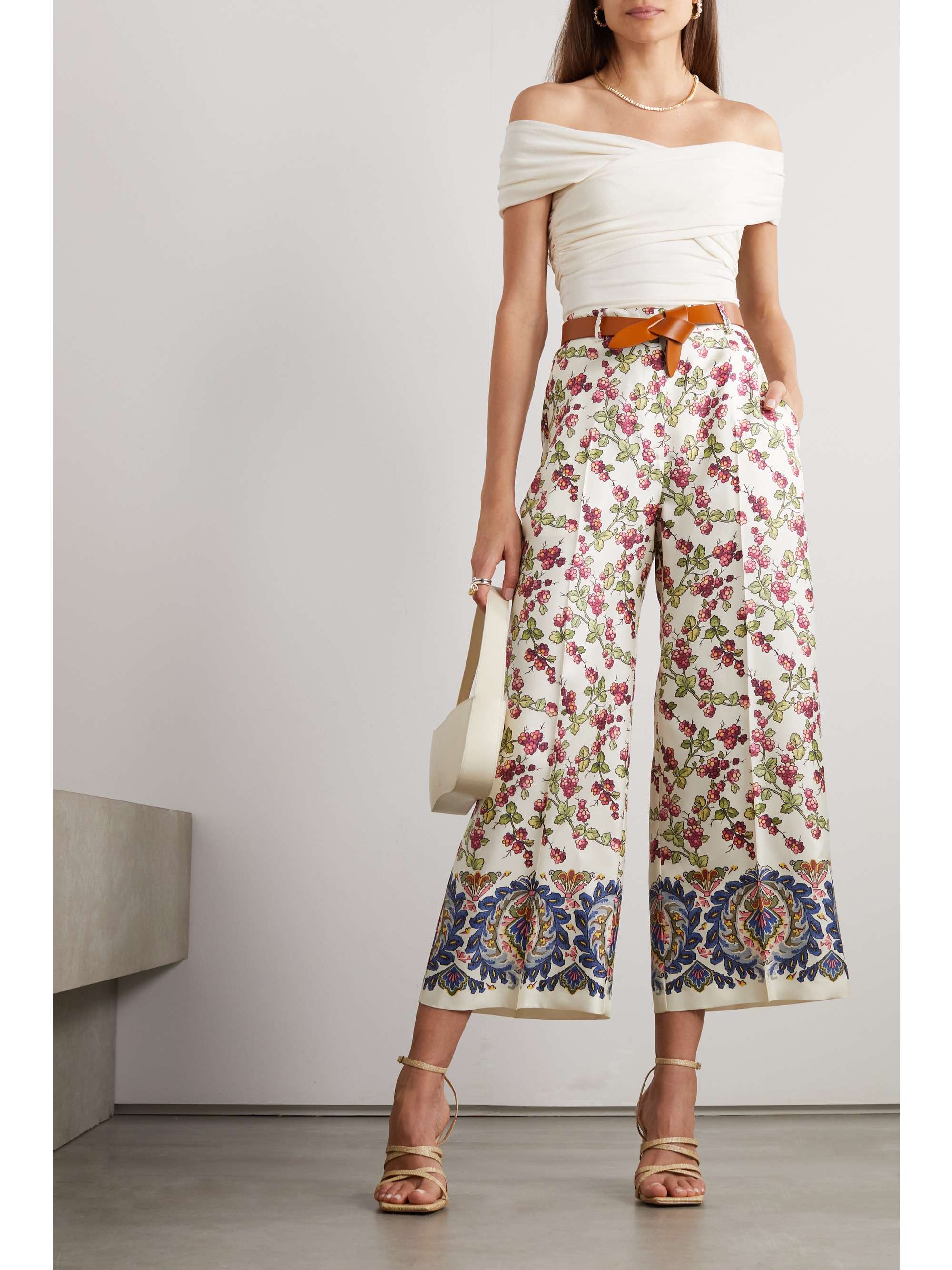 ETRO Cropped printed silk-twill straight-leg pants