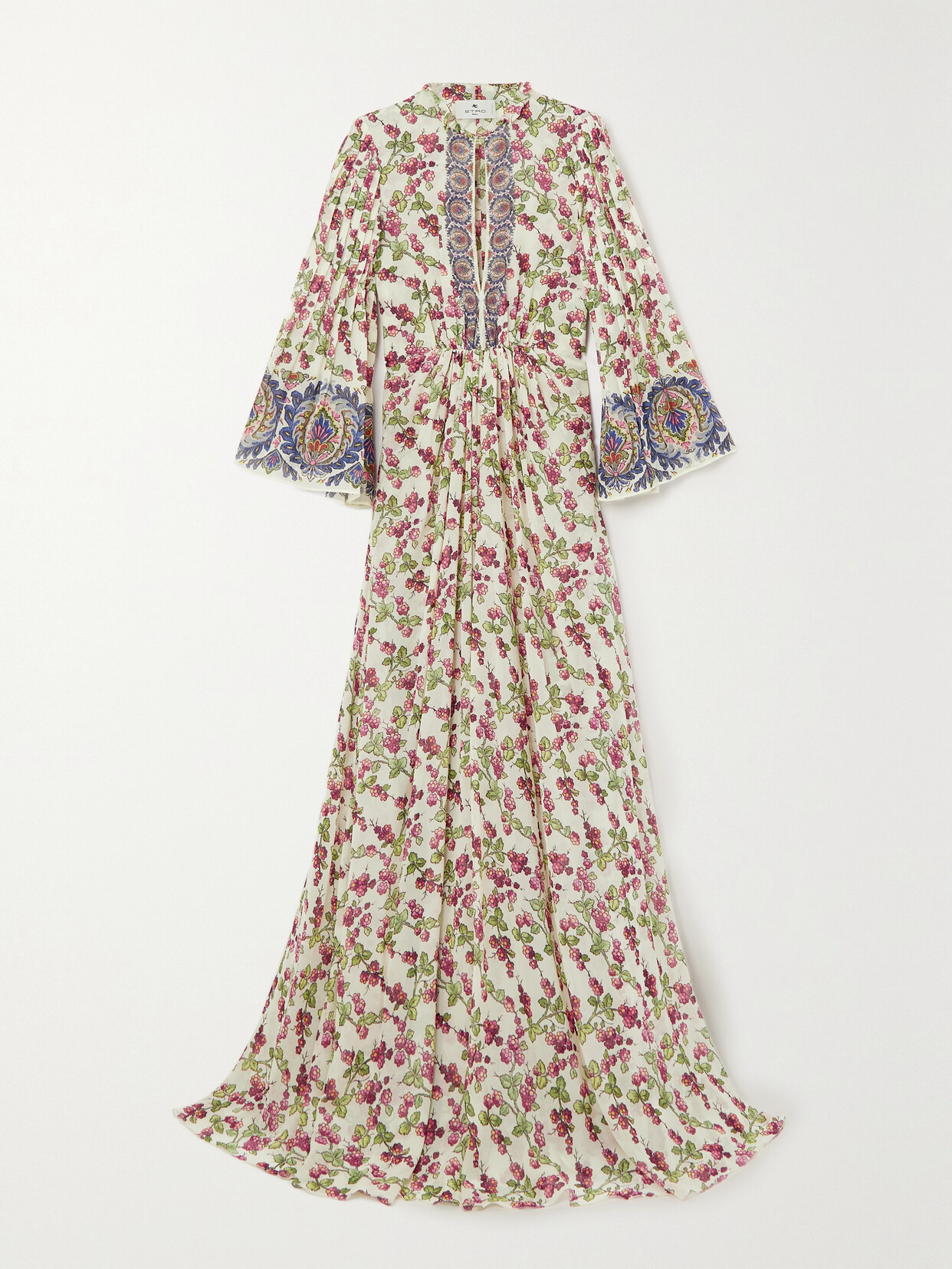 Etro Berry-print Flutter-sleeve Silk Gown In White