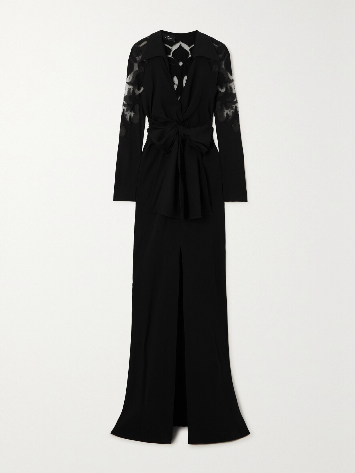 Etro - Belted Crepe And Swiss-dot Tulle Maxi Wrap Dress - Black