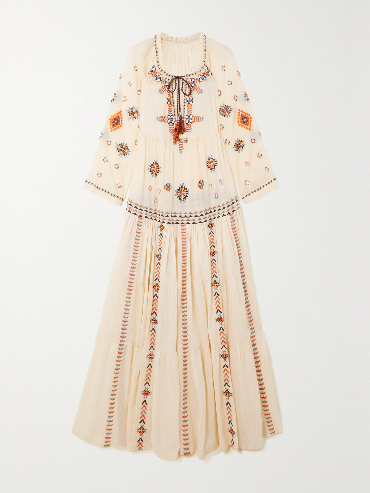 Fortela Wafra Abstract-embroidered Tunic Dress In Beige