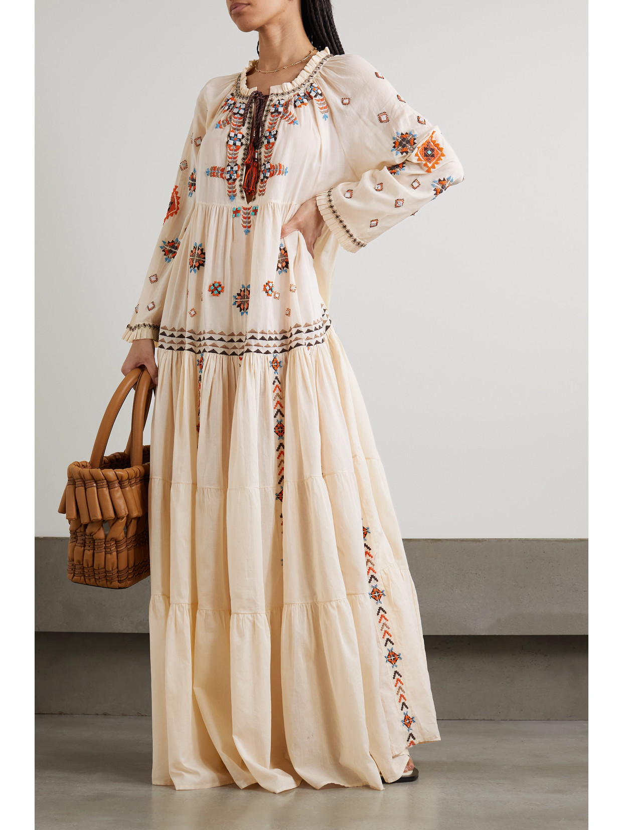 Fortela Wafra Abstract-embroidered Tunic Dress In Beige