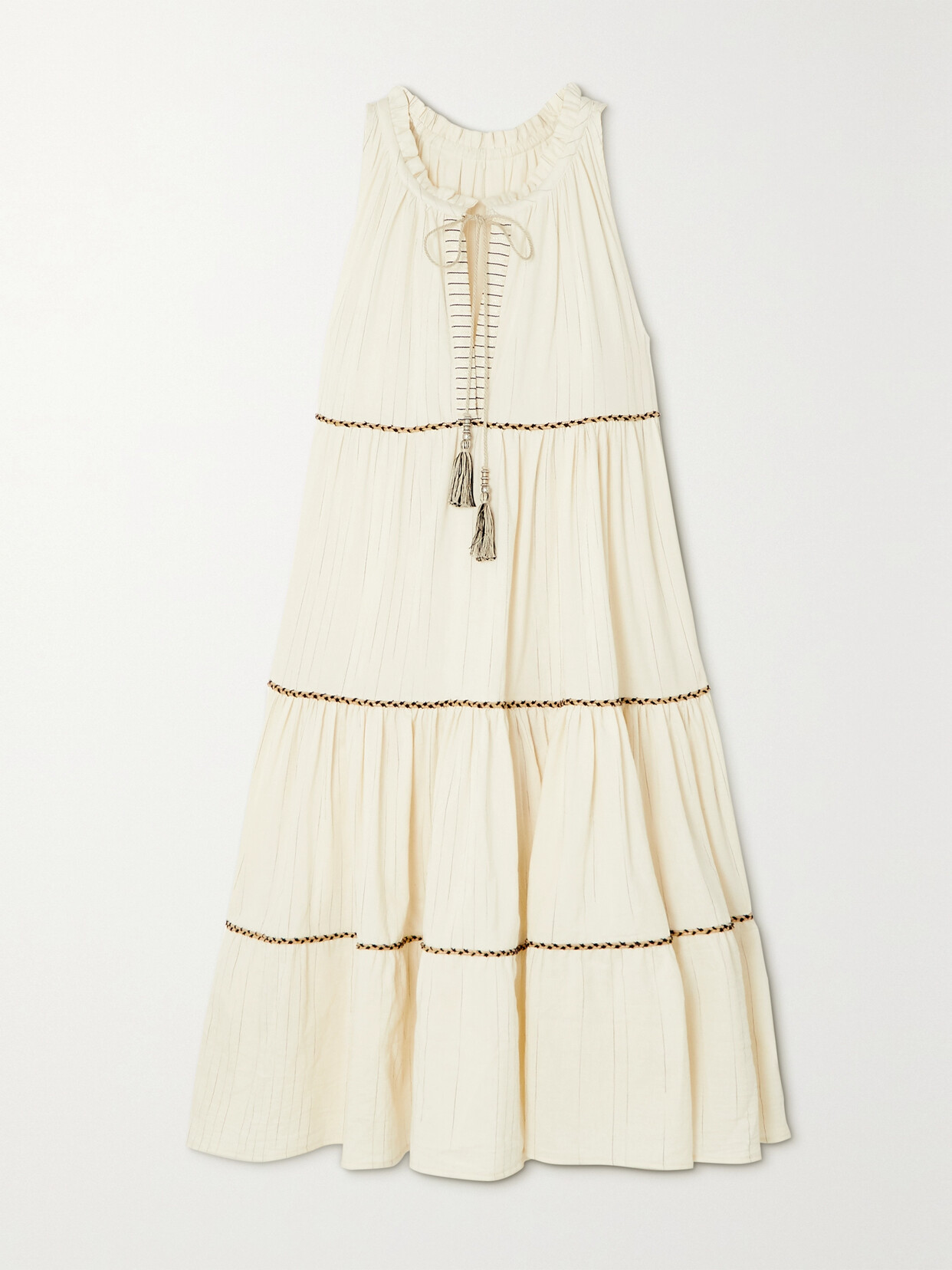 Fortela - Arwan Tiered Pinstriped Cotton And Linen-blend Midi Dress - Ivory