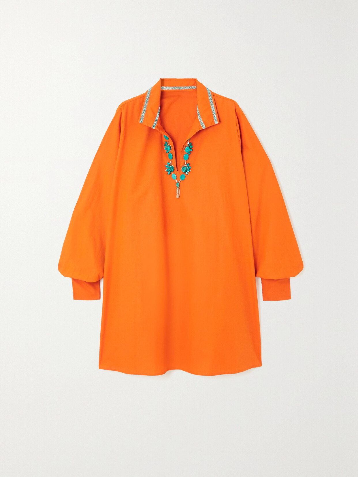 Fortela - Oversized Embellished Cotton-poplin Mini Dress - Orange