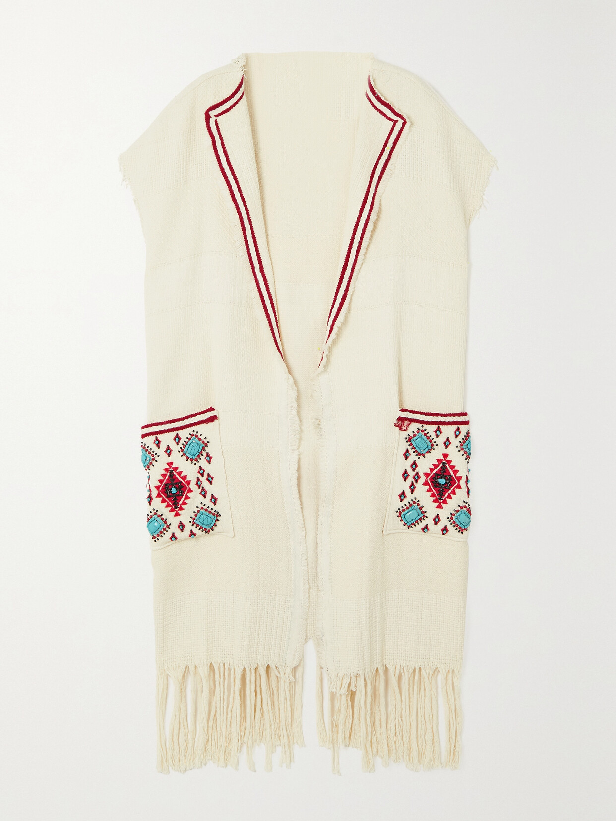 Fortela - Darice Fringed Embellished Embroidered Cotton Cardigan - Ivory