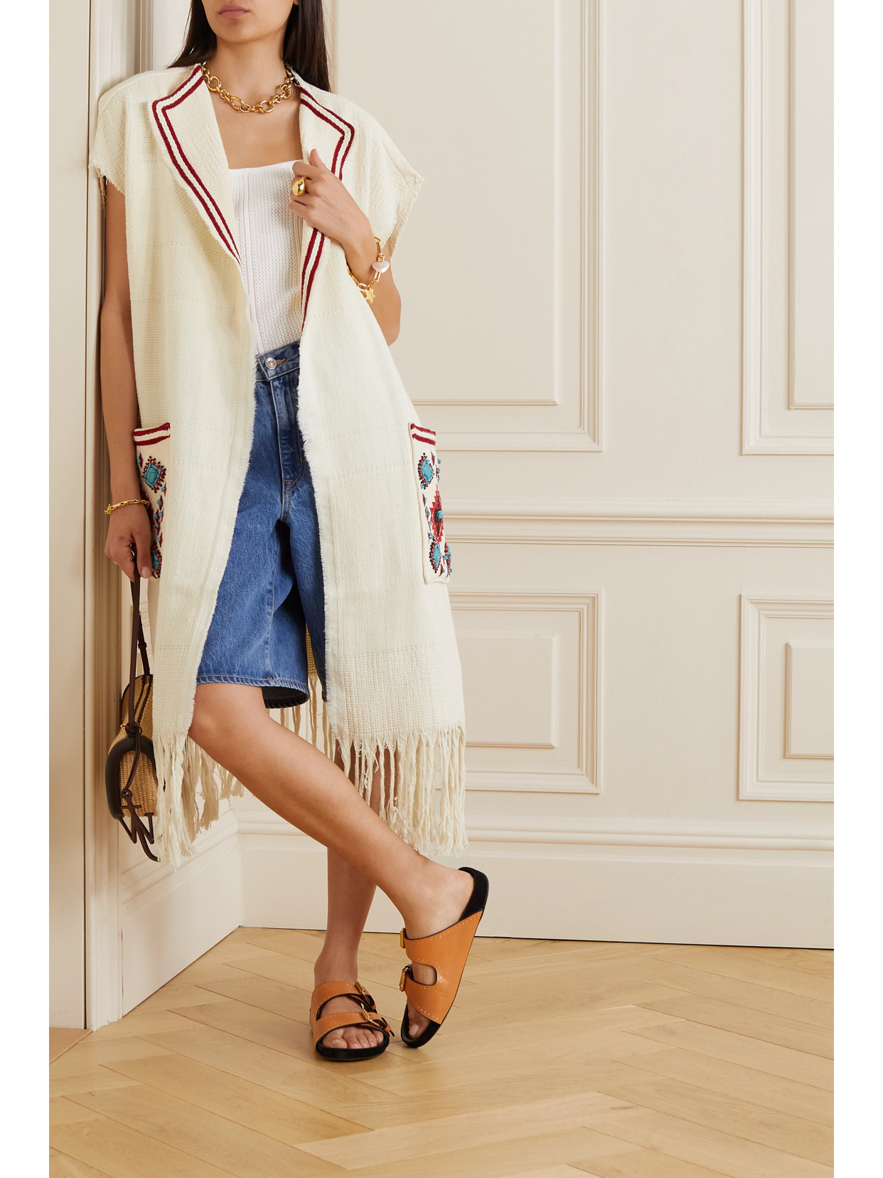 Fortela Darice Fringed Embellished Embroidered Cotton Cardigan In Ivory