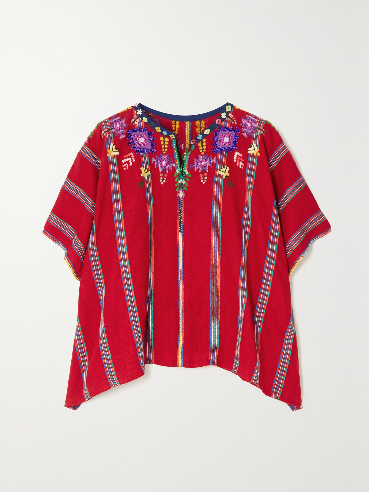 Fortela Giti Embroidered Cotton Tunic Top In Red