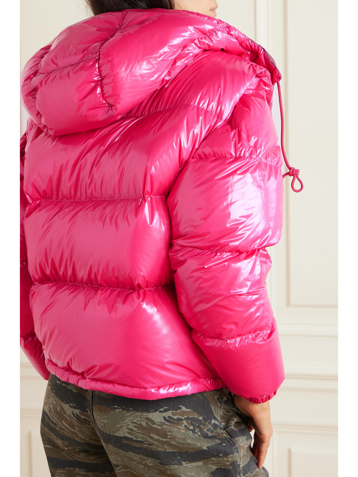 Moncler Logo-patch Hooded Padded Jacket In Pink