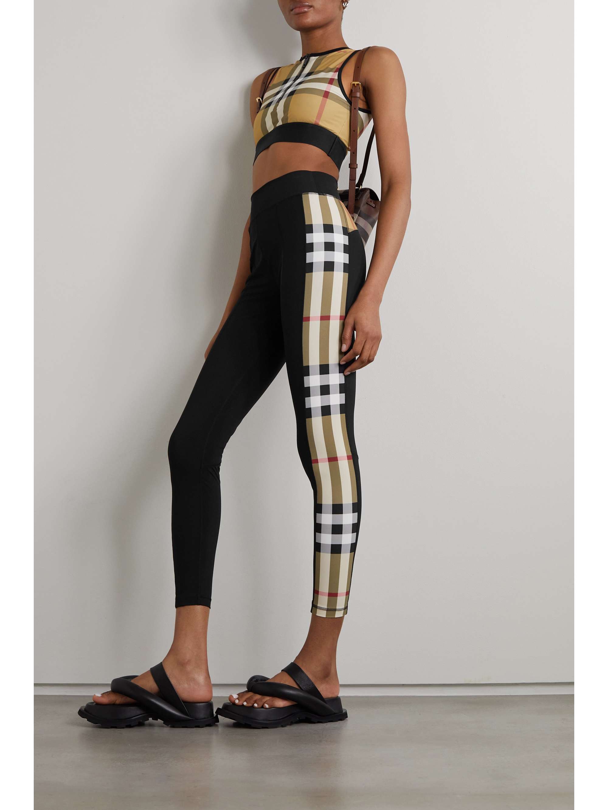 Checked stretch-jersey leggings