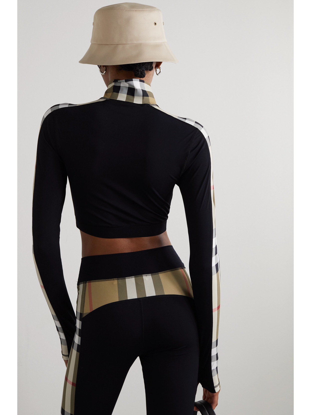 Burberry Cropped Checked Stretch-jersey Jacket In Black