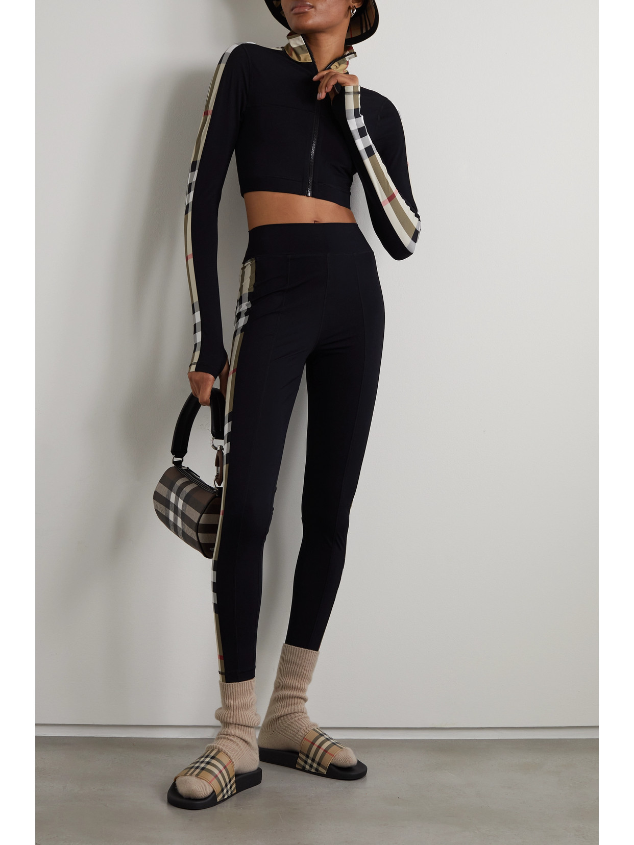 Burberry Cropped Checked Stretch-jersey Jacket In Black