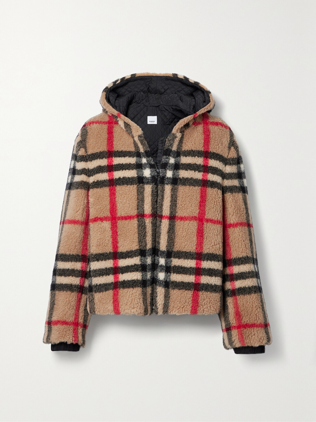 Shop Burberry Hooded Checked Wool-blend Fleece Jacket In Neutrals