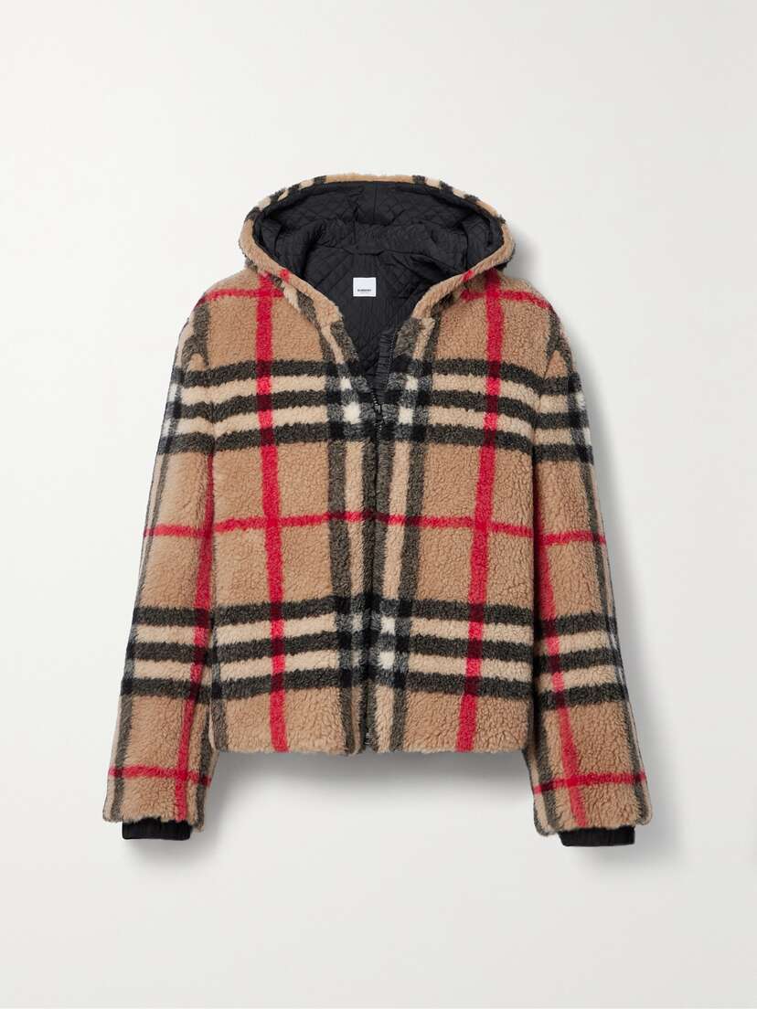 Burberry Hooded Checked Wool-blend Fleece Jacket