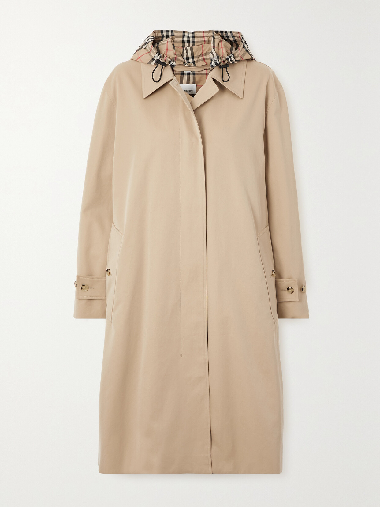 Burberry - Hooded Checked Shell-trimmed Cotton-gabardine Trench Coat - Neutrals