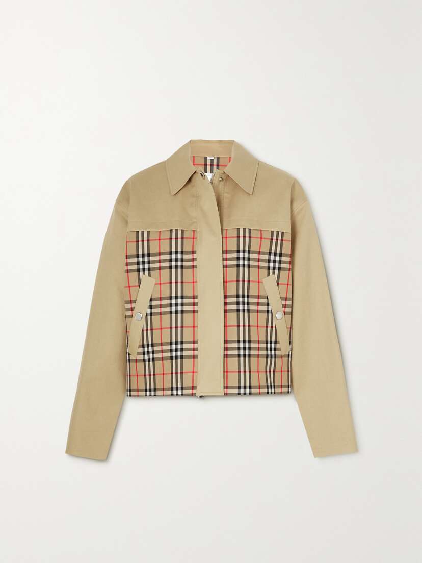Burberry Paneled Checked Cotton-gabardine Jacket -  - UK 14