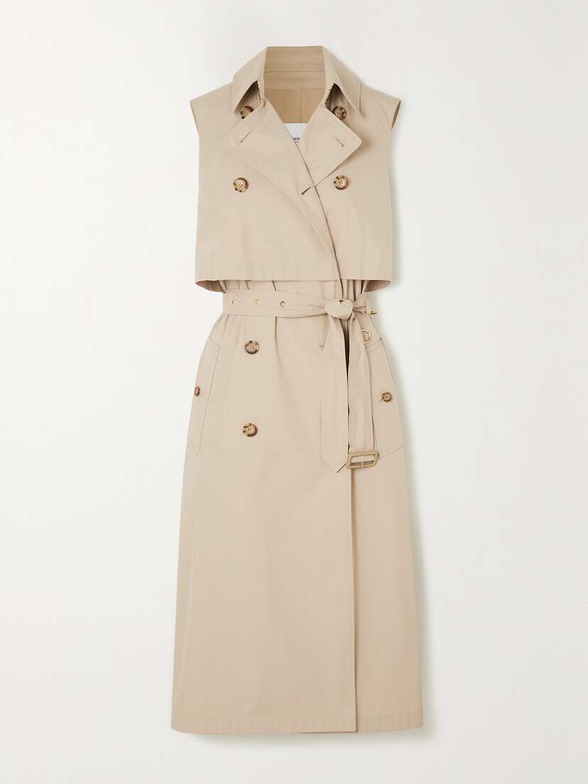 Burberry Belted Layered Double-breasted Cotton-blend Gabardine Midi Dress - UK 16