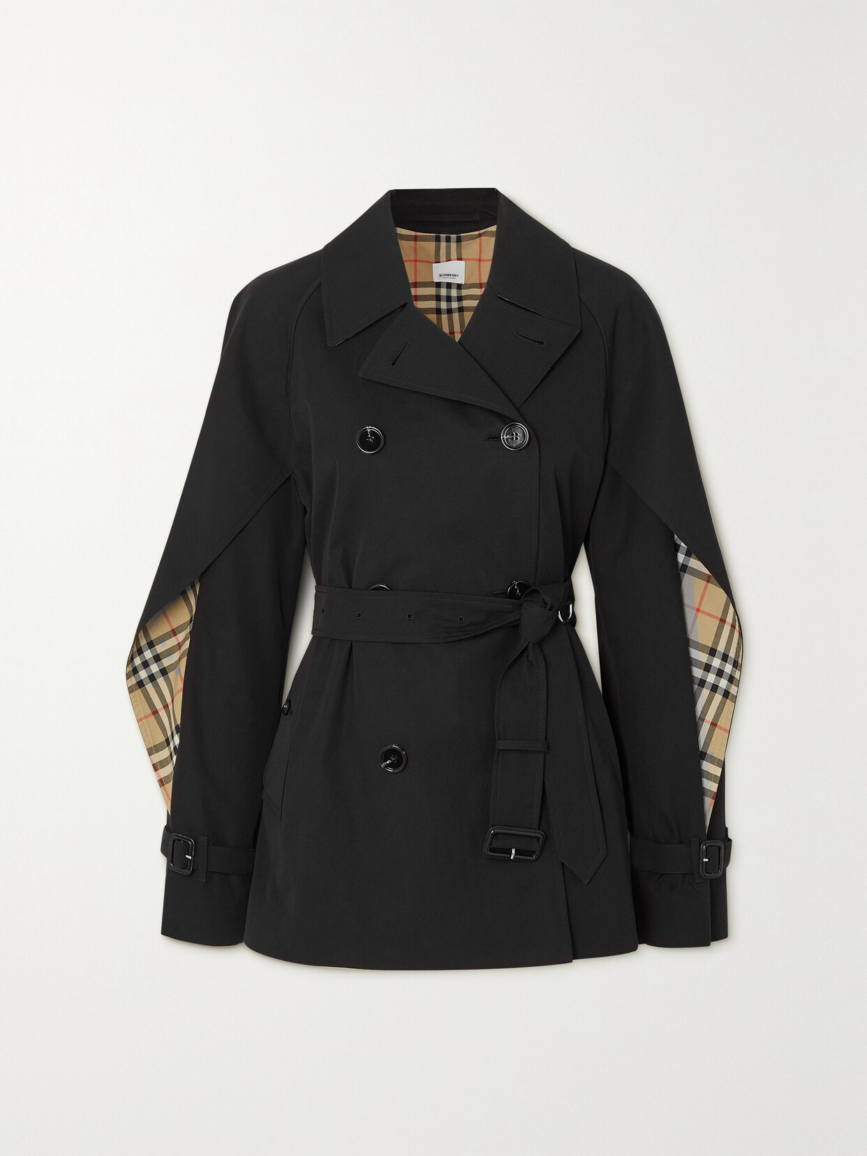 Burberry - Cotness Belted Double-breasted Layered Cotton-gabardine Trench Coat - Black