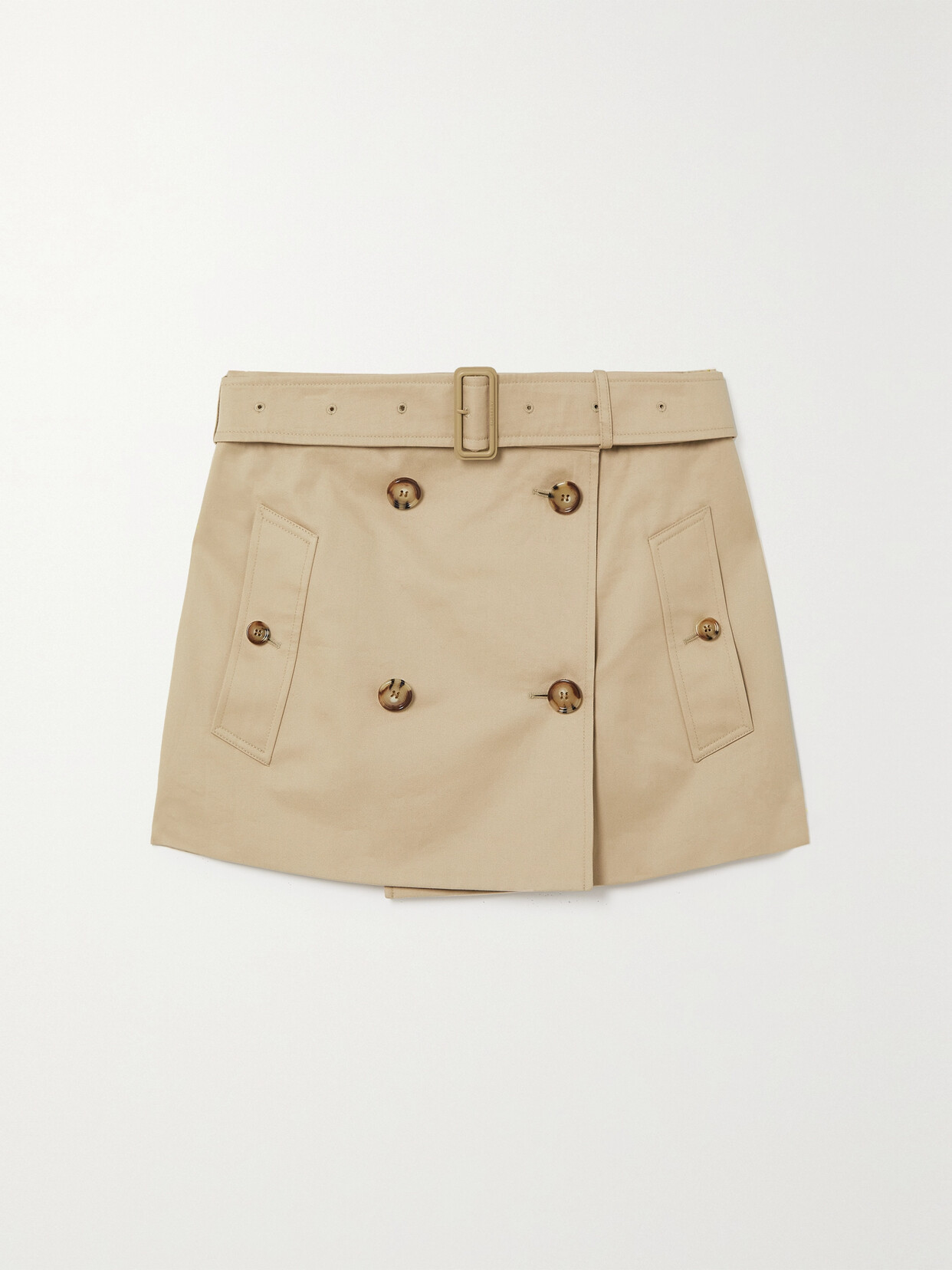 Shop Burberry Belted Cotton-gabardine Wrap Mini Skirt In Neutrals