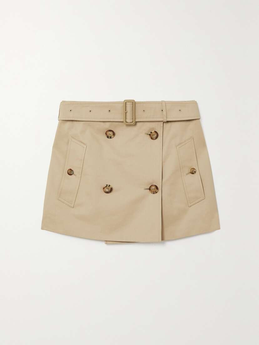 Burberry Belted Cotton-gabardine Wrap Mini Skirt - - UK 14