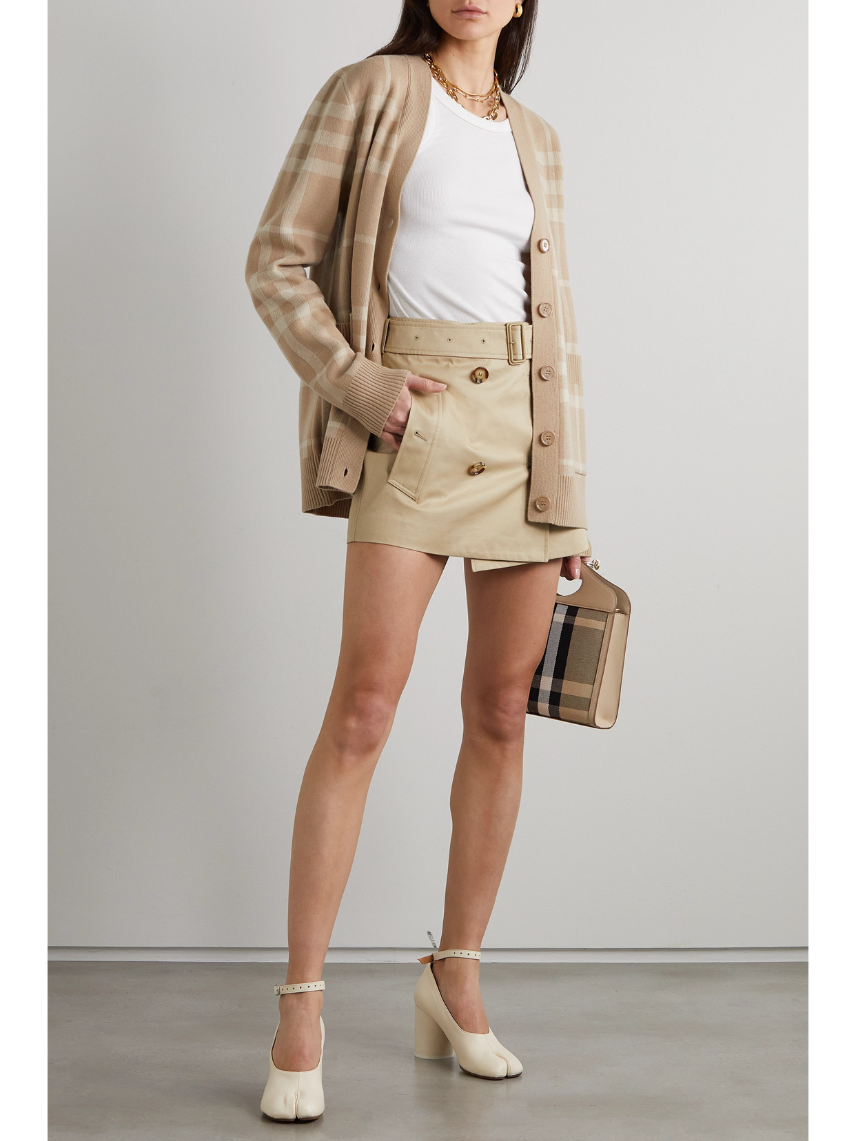 Shop Burberry Belted Cotton-gabardine Wrap Mini Skirt In Neutrals