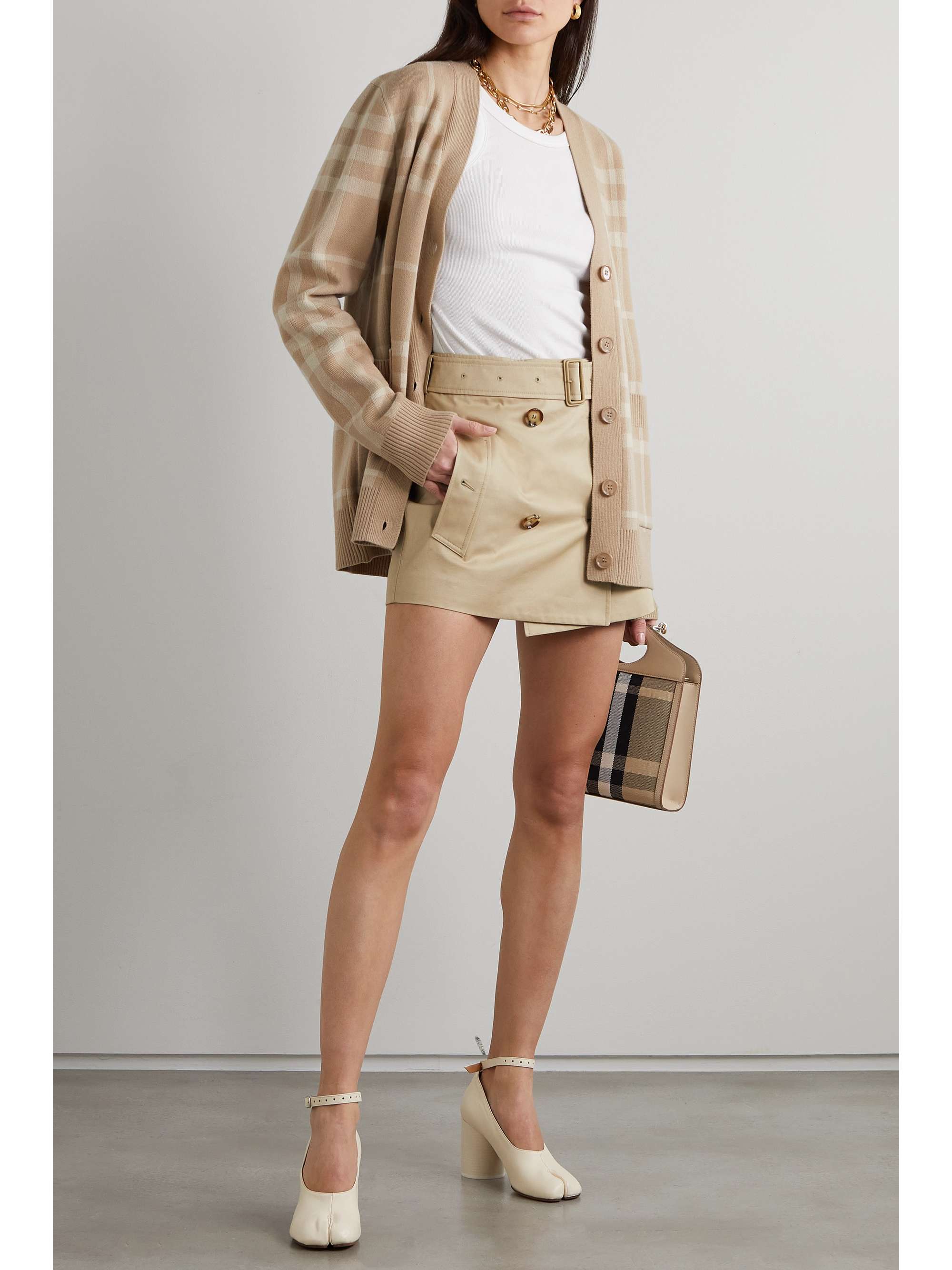 BURBERRY Belted cottongabardine wrap mini skirt NETAPORTER