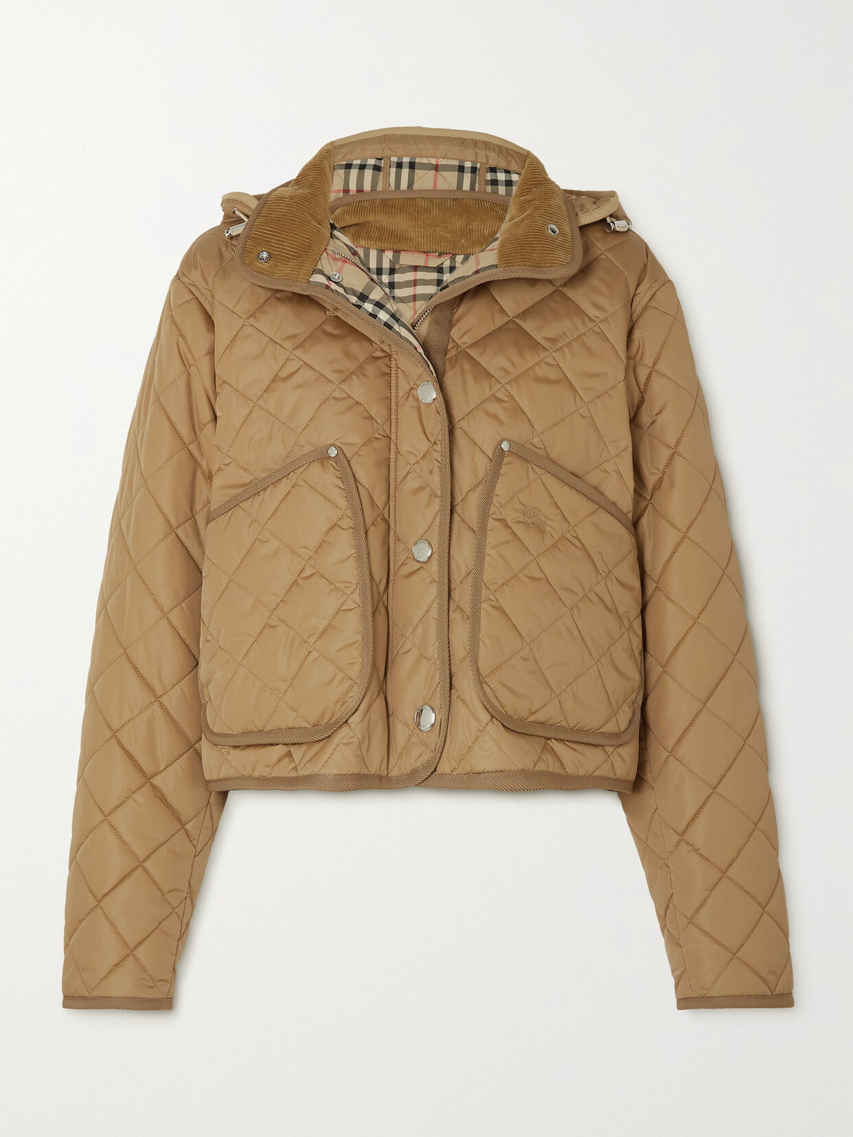 Burberry - Hooded Corduroy-trimmed Quilted Shell Jacket - Neutrals