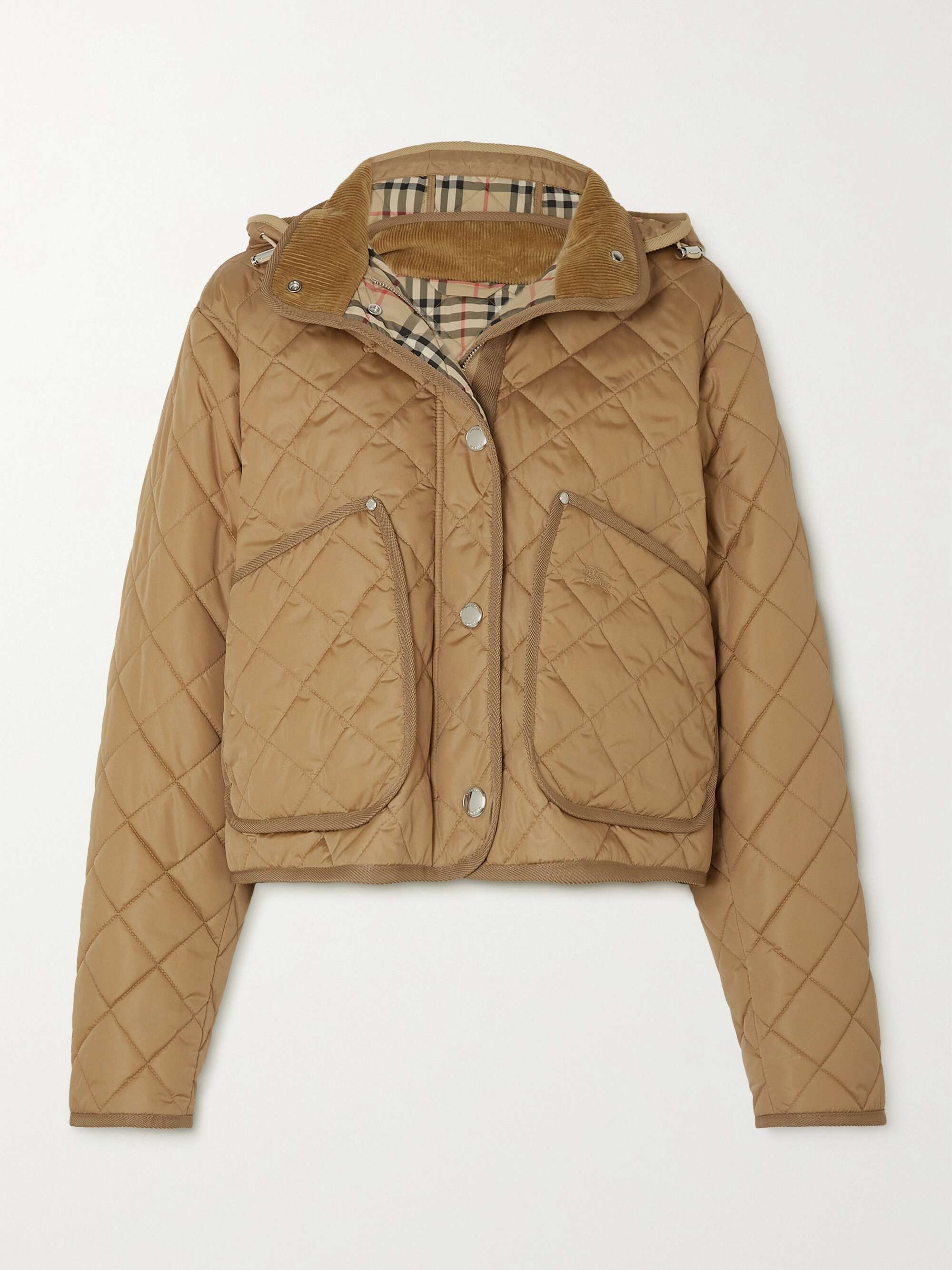 BURBERRY Hooded corduroy-trimmed quilted shell jacket | NET-A-PORTER