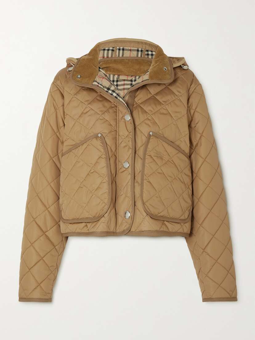 Burberry Hooded Corduroy-trimmed Quilted Shell Jacket