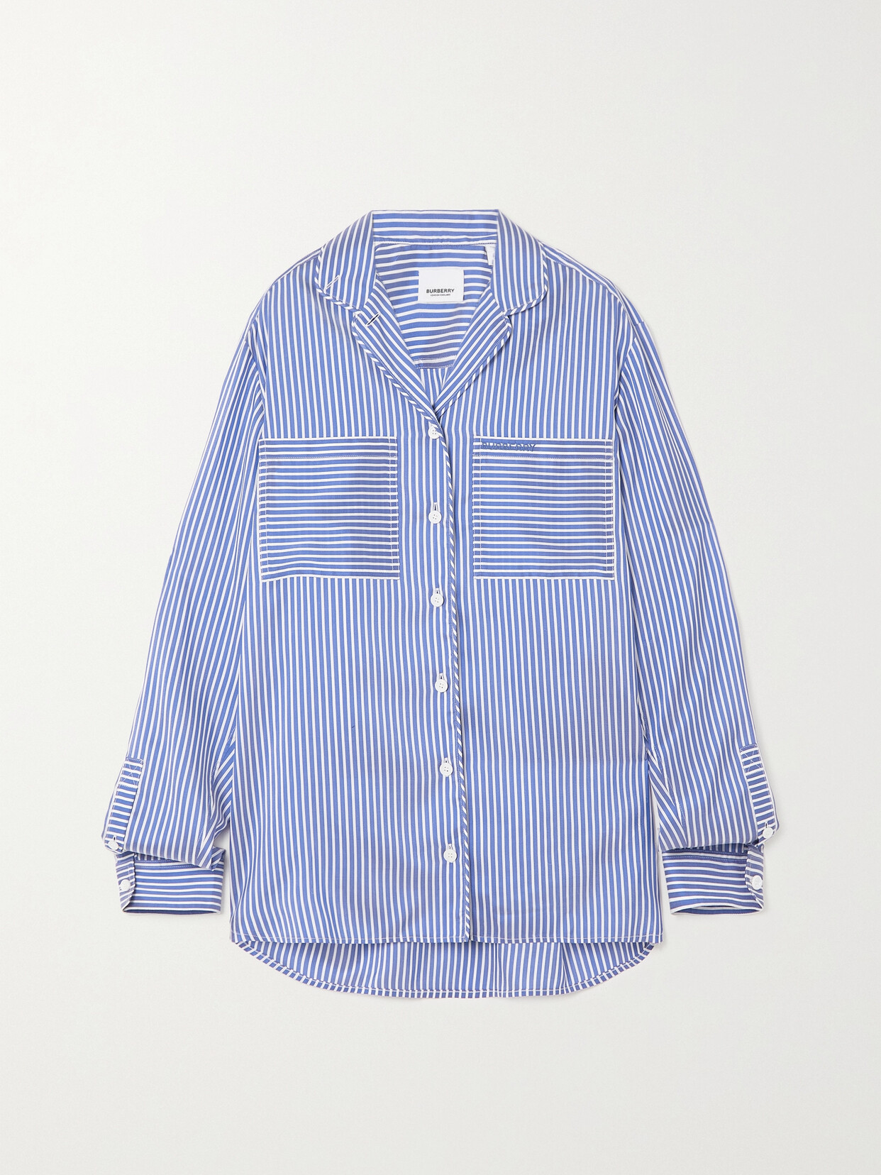 Burberry Embroidered Striped Cotton Shirt In Blue