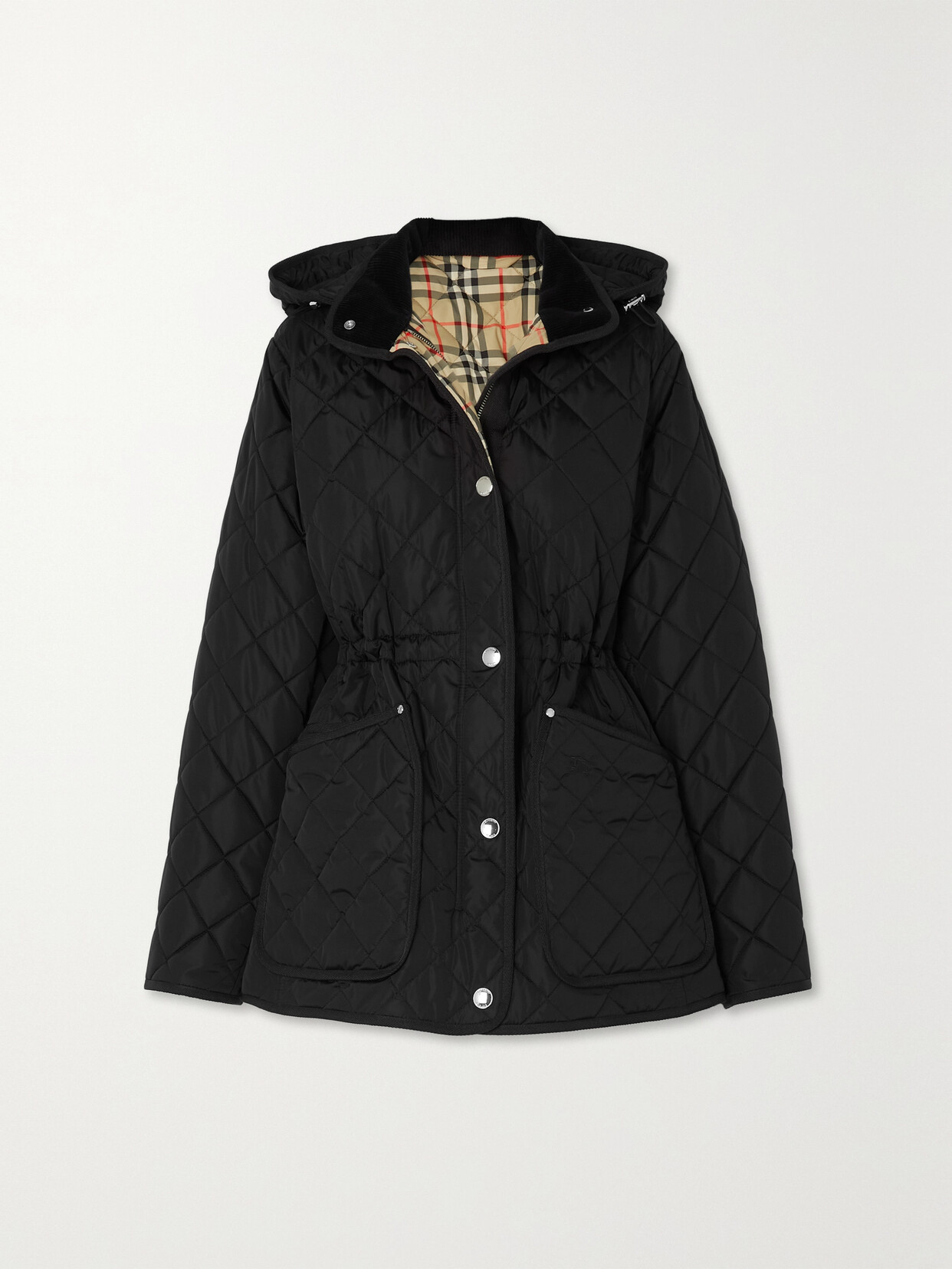 Burberry - Hooded Velvet-trimmed Quilted Shell Jacket - Black