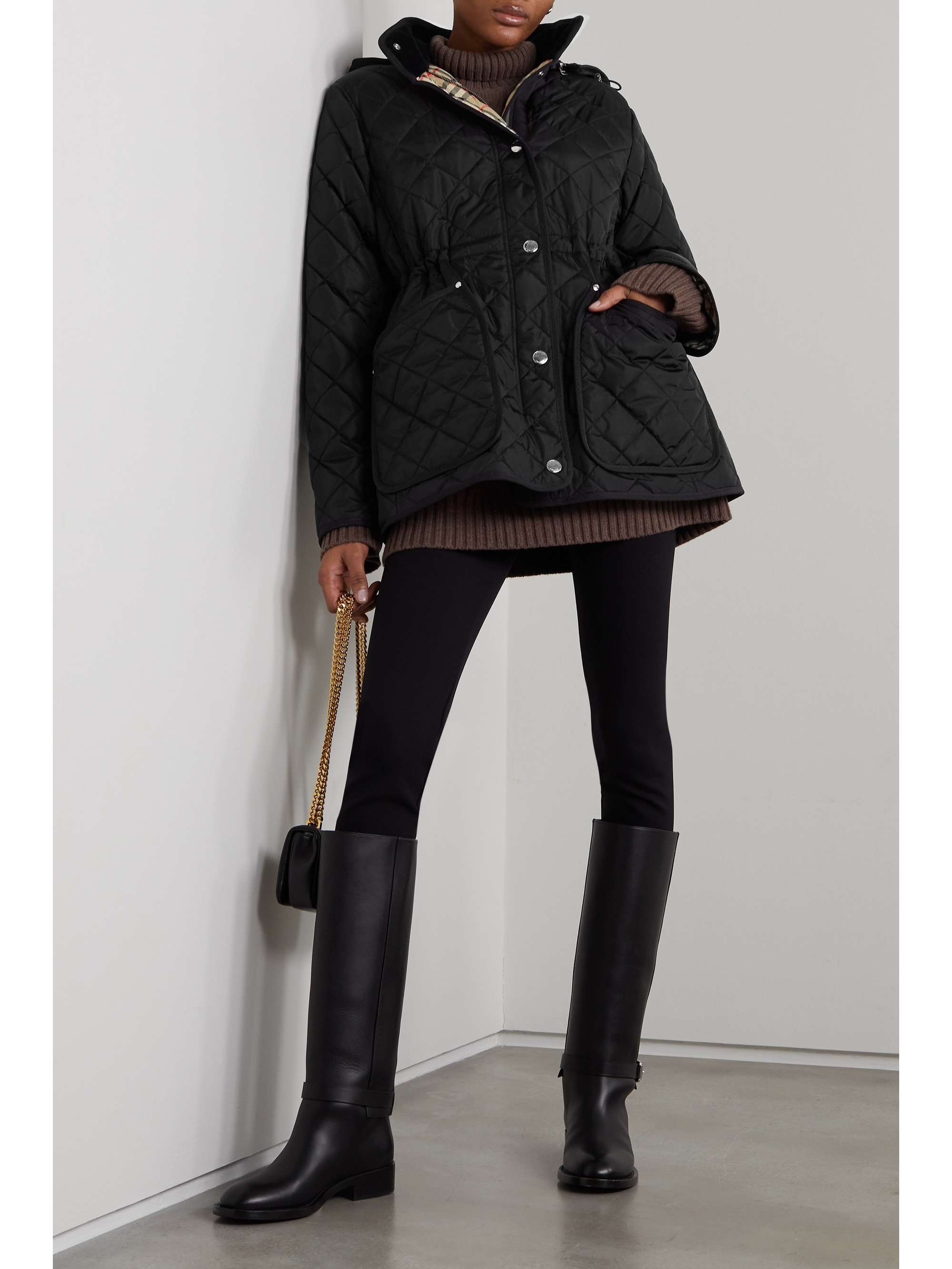 BURBERRY Hooded velvet-trimmed quilted shell jacket